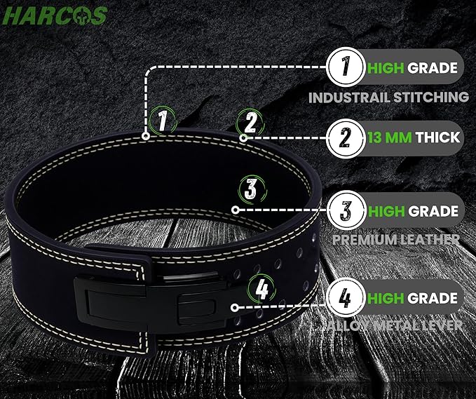 Harcos 13mm Premium Full Grain Leather Lever Weight Lifting Belt for Men & Women – Premium Gym Belt for Powerlifting, Squats, Deadlifts – Heavy Duty Lever Buckle – Weightlifting Belt for Gym Training & Bodybuilding
