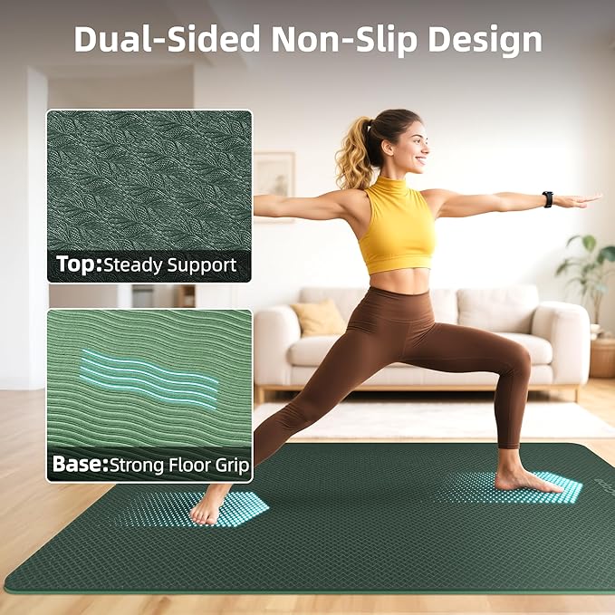 Extra Large Yoga Mat – 72"x48" or 78"x57", 1/4"–1/2" Thick Mat for Women & Men, TPE Non-Slip Pilates Mat for Home Gym, Yoga, Stretching, Meditation