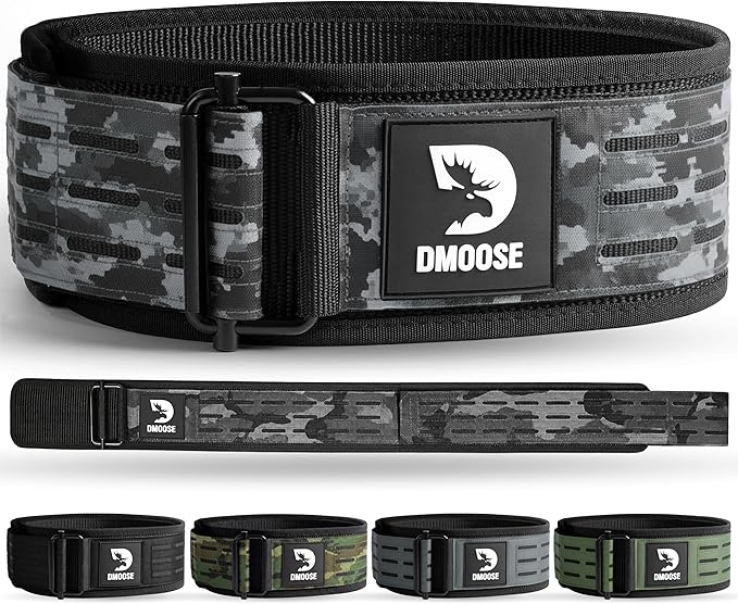 DMoose Weight Lifting Belt - Auto Locking Gym Belt for Olympic Training, WOD, Cross Training for Men and Women - 4" Nylon Workout belt with Adjustable Buckle - Provides Lumbar Support and Stability