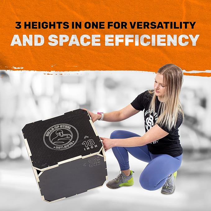 Plyo Box [Bells of Steel] Plyometric Box, 3-in-1, Anti-Slip, Wooden Step up Box for Workout, Jumps, Squats, Step-Ups, Knee-ups