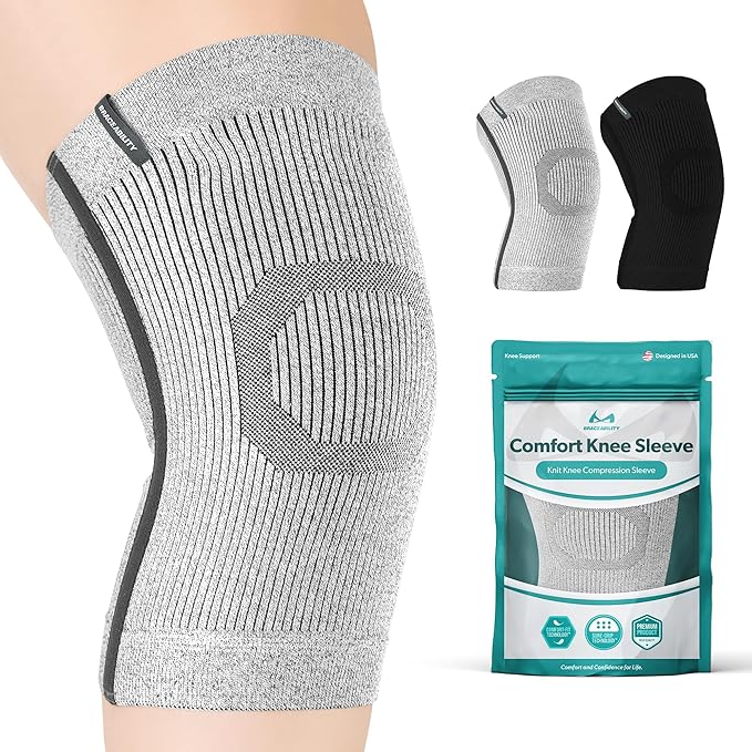 BraceAbility Plus Size Knee Brace for Women and Men – Compression Sleeve for Knee Pain Relief, Arthritis, Swelling, Osteoarthritis, Meniscus Tear, Joint Support Knee Stabilizer (5XL/6XL Gray)
