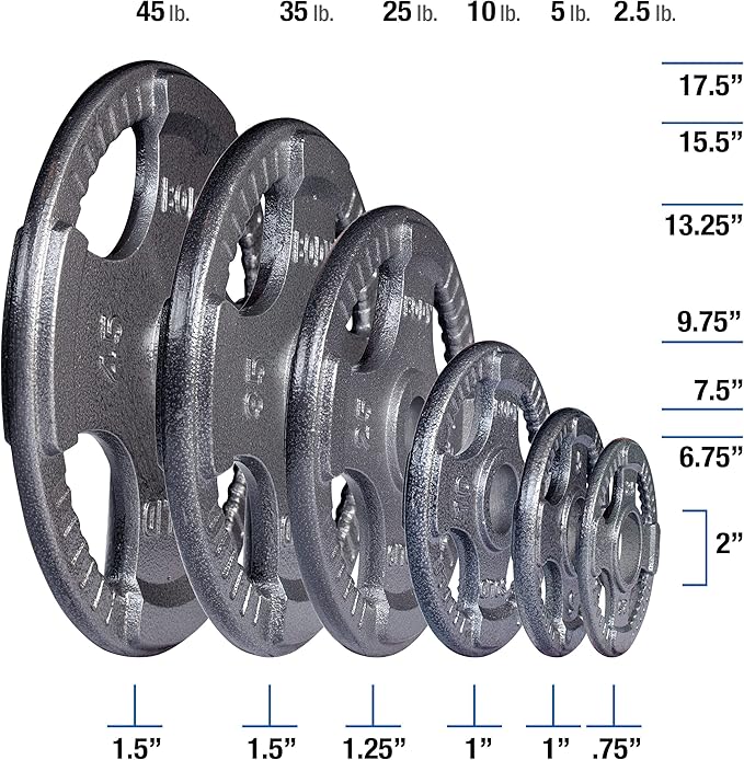 Body Solid Olympic Quad Grip Weight Plate - Cast Iron Barbell Workout Plates, Suitable for Strength Training, Weightlifting, Crossfit Weights for Home & Commercial Gym