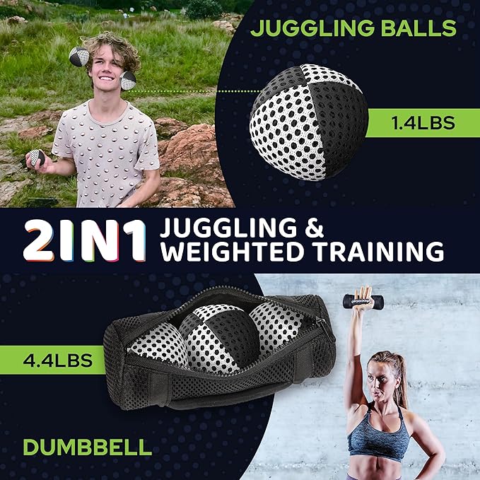 speevers Weighted Juggling Balls for Fitness 650g, Set of 3 Power XBalls with Carry Pouch, Fun Indoor Home Workout Aids for Weight Loss and Training, Best Exercise Gifts for Men and Women