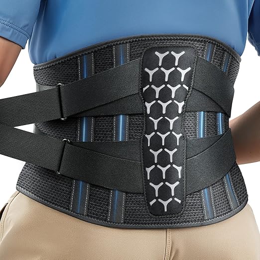 RAKIIE Back Brace for Lower Back Pain Relief for Women Men, Back Support Belt with 7 Stays for Lifting at Work, Breathable Soft Lumbar Support with 3D Support Removable Pad for Herniated Disc, Gray Size XXL (Waist: 51.2"-62.9")