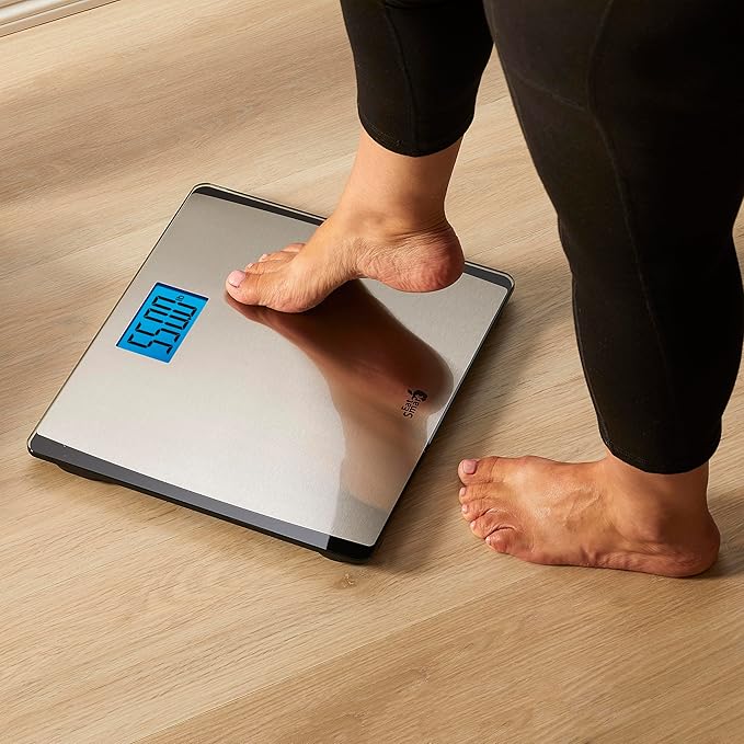 Eat Smart Precision 550 Pound Extra-High Capacity Digital Bathroom Scale, Extra-Wide Platform, Stainless Steel Body Weight Scale with Step-On Tech, Silver