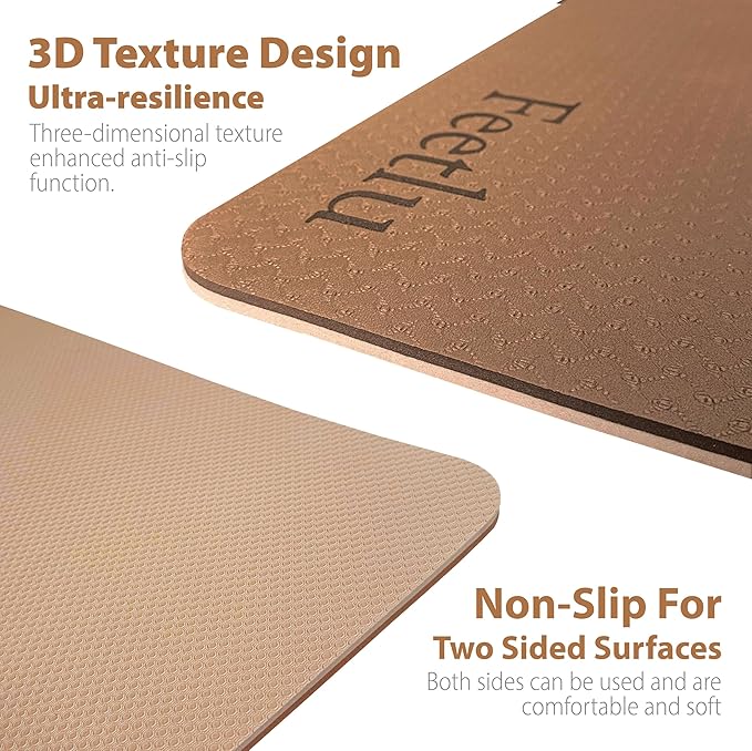 Extra Thick Exercise Yoga Mat with Strap - 2/5 Inch (10MM), Non-Slip Workout Mat for Yoga, Pilates, and Floor Exercises
