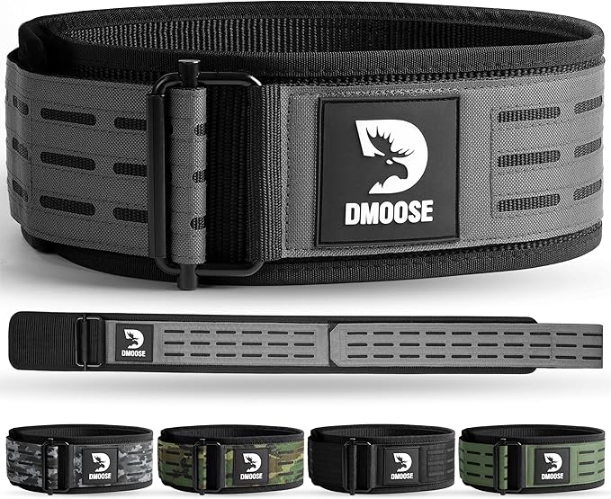 DMoose Weight Lifting Belt - Auto Locking Gym Belt for Olympic Training, WOD, Cross Training for Men and Women - 4" Nylon Workout belt with Adjustable Buckle - Provides Lumbar Support and Stability