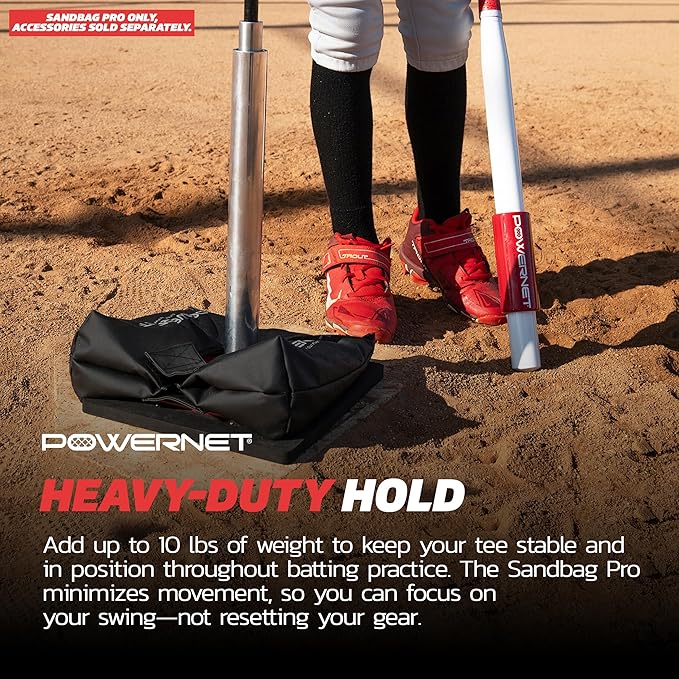 PowerNet Sandbag Pro for Baseball & Softball Tee, Universal Fit Portable Weight for Stabilizing Baseball Tees During Batting Practice