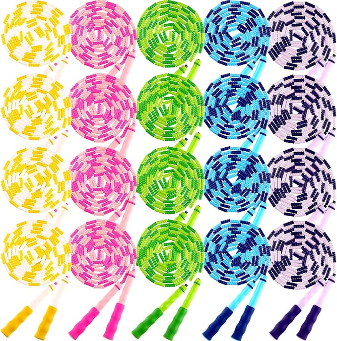 Yunsailing 20 Pack Jump Ropes for Adults Kids, 9.2 ft Adjustable Length Free Segmented Skipping Rope Bulk for Field Day Game, Soft Beaded Jumping Ropes for Women Men Exercise Weight Loss