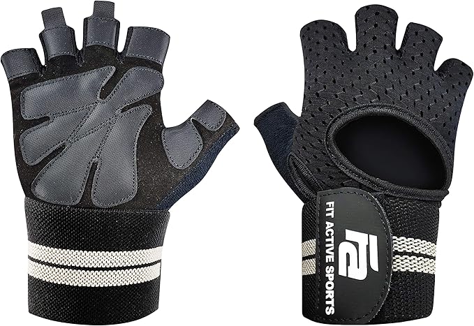 Fit Active Sports New Grip 2.0 Ventilated Weight Lifting Workout Gloves with Wrist Wraps for Gym Exercise, Weightlifting, Pull Ups - for Men & Women