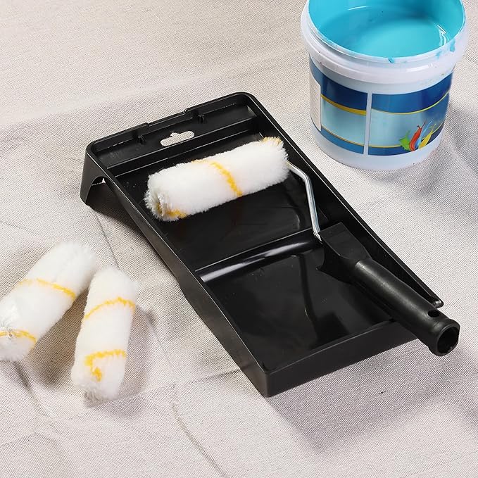 Bates Choice Paint Roller Kit, 4-Inch, 10 pcs, Black, Microfiber, Includes Precision Trim Brush, Standard Tray, 8 Count