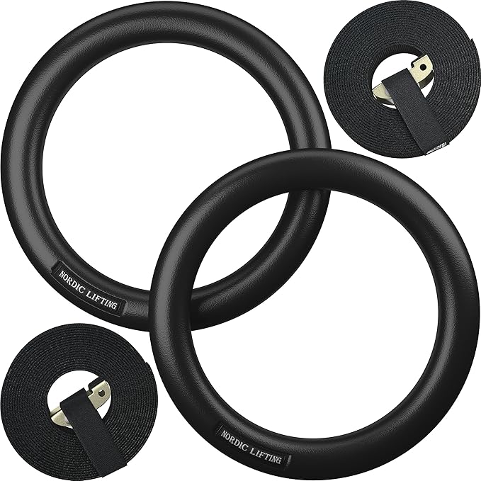 Nordic Lifting Gymnastic Rings and Straps - Heavy Duty for Gymnastics, Crossfit, & Fitness Training - Best Olympic Home Gym Set - PC Plastic is Stronger Than Wood