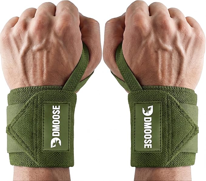 DMoose Fitness Wrist Wraps for Weightlifting 18" - Heavy Duty Gym Wrap with Hand Thumb Loop for Support & Pain Relief, USPA Approved Powerlifting, Weight Lifting Wrist Straps for Men & Women Work Out