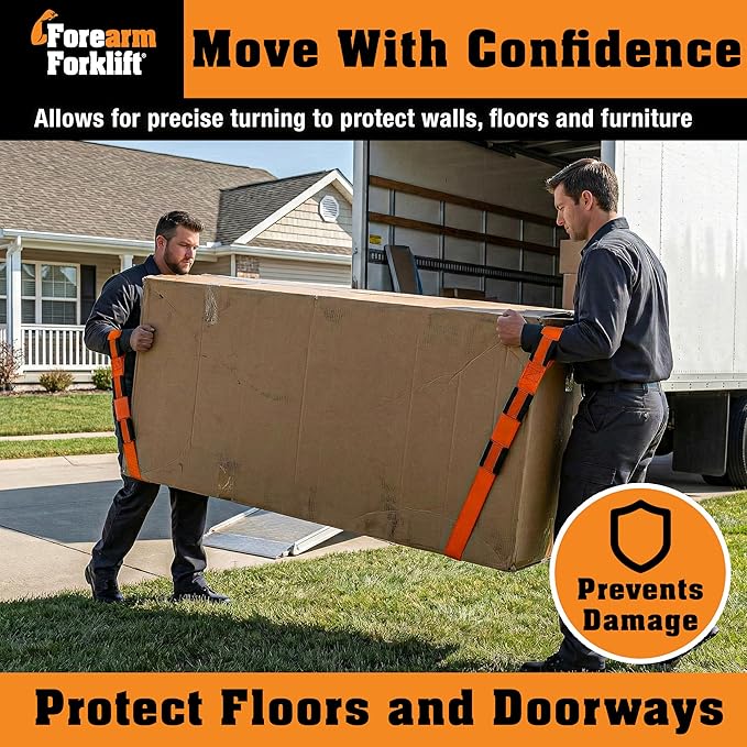 Forearm Forklift Furniture Moving Straps – 2-Person Lifting Strap for Moving Furniture, Appliances, Heavy Duty Carrying for Heavy Objects up to 800 lbs, Orange
