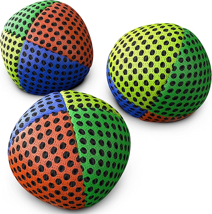 speevers Juggling Balls for Beginners and Professionals Set of 3, 14 Colors Available, 2 Layers of Net and Carry Case, Xballs Juggling Balls (Orange Green Yellow Blue, 3.2 oz)