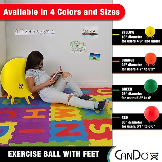 CanDo 30-1893 Non-Slip Inflatable Exercise Ball with Stability Feet for Exercise, Workout, Core Training, Stability, Yoga, Pilates, Balance Training Gym, Office, Home,Classroom. Green, 26”