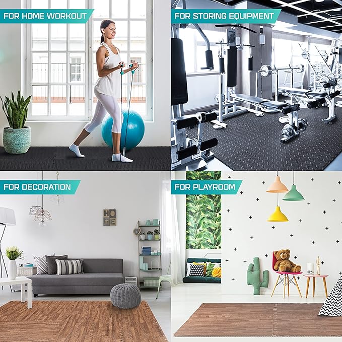 Yes4All 24SQFT-120SQFT Puzzle Exercise Mat for Home Gym, EVA Interlocking Foam Floor Tiles with Border for Workout Equipment