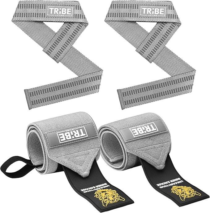 Tribe Lifting Heavy Duty Wrist Wraps & Lifting Straps for Weightlifting - Wrist Straps for Weightlifting Men with Silicone Grip & Padding - Gym Wrist Wraps and Lifting Straps