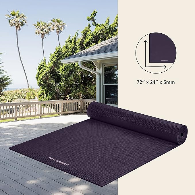 Retrospec Pismo Yoga Mat w/Nylon Strap for Men & Women - Non Slip Exercise Mat for Yoga, Pilates, Stretching, Floor & Fitness Workouts, .5mm Thick, Easy to Clean