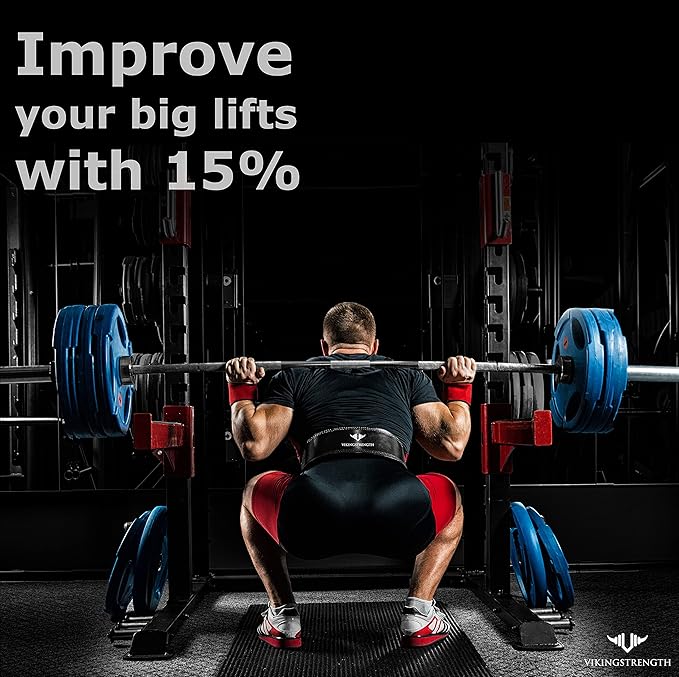 Vikingstrength Premium Weight Lifting Belt with Lifting Straps, Gym Weightlifting Belt for Men and Women, perfect for Squat, Powerlifting, Crossfit and Deadlifting M-4XL + V-Strength Workout App