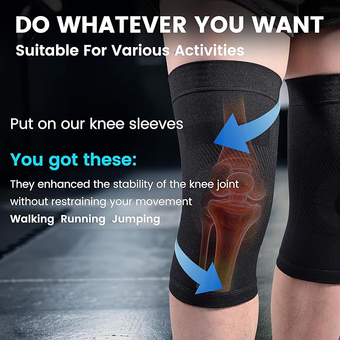 Knee Compression Sleeves, 1 Pair, Can Be Worn Under Pants, 20-30mmHg Strong Support Knee Brace for Unisex, Knee Support for Meniscus Tear, Arthritis, Pain Relief, Injury Recovery, Daily Wear, Black S