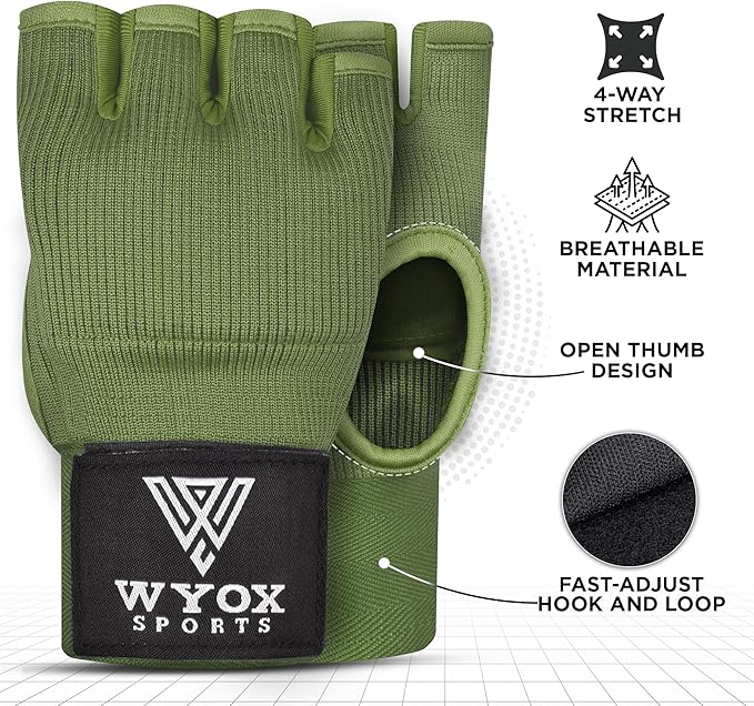 WYOX Gel Boxing Hand Wraps Inner Gloves for Men & Women – 80cm Quick Wrist Strap, Padded Knuckle Support, Fingerless MMA Muay Thai Kickboxing Wraps for Training, Punching & Martial Arts