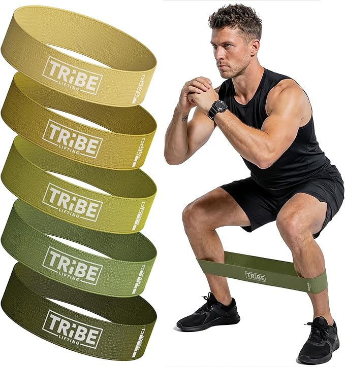 Tribe Lifting Fabric Resistance Bands for Working Out - 5 Exercise Bands Set for Legs and Glutes - Booty Bands for Women and Men - Thick Cloth Workout Bands for Physical Therapy, Hip Training