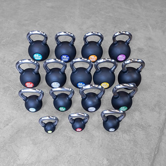 Body-Solid Tools (KBZ) Cast Iron Kettlebells from 5, 10, 15, 20 lb to 80 lbs with Rubber Coated Colored Weight and Non-Slip Handle, Kettlebell for Strength Training Home and Commercial Gym Equipment