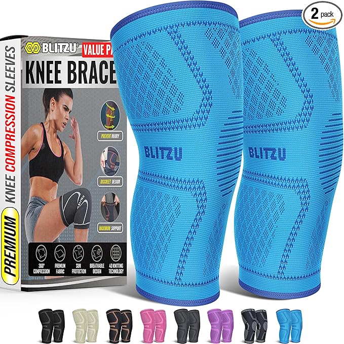 Knee Brace for Meniscus Tear 2 Pack, Knee Compression Sleeve for Men and Women, Knee Support for Arthritis, Swelling, Inflammation, ACL, Pain Relief, Running, Workout, Sports and Recovery Blue S