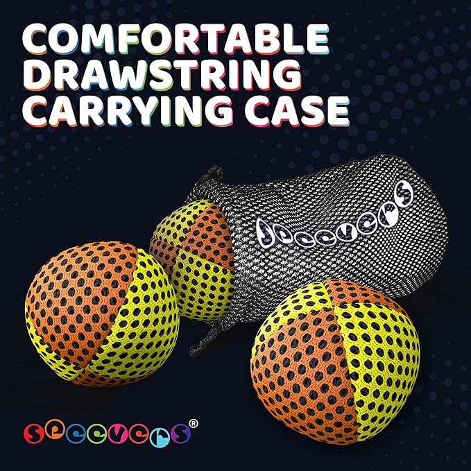 speevers Juggling Balls for Beginners and Professionals Set of 3, 14 Colors Available, 2 Layers of Net and Carry Case, Xballs Juggling Balls (Orange - Yellow, 2.5 oz)