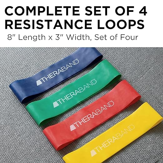 THERABAND Resistance Band Loop Set, 8" Workout Bands for Strength Training, Stretching & Physical Therapy, Set of 4 Color-Coded Exercise Bands with Varying Resistance Levels, Portable & Durable