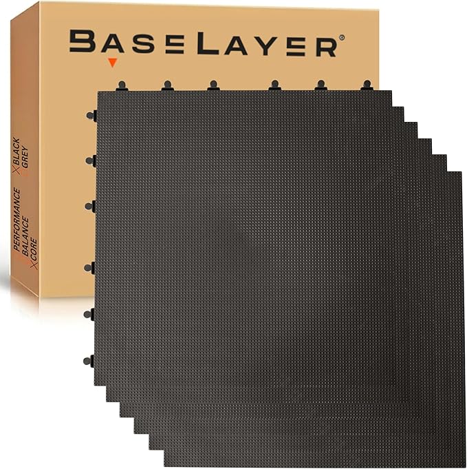 Baselayer CORE Series Interlocking Floor Tiles - Durable ½ in TPE (Rubber Like, NOT Foam, no Odor) - Gym Flooring for Stretching, Yoga, Pilates - Black, 15 SqFt (6 Pack) - Made in USA