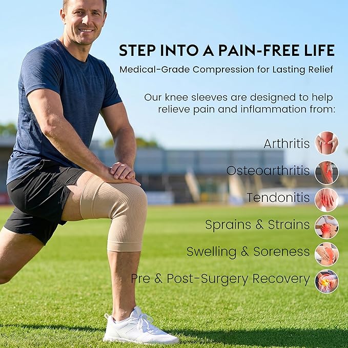 KEKING Orthopedic Brace for Tendinitis, Arthritis, ACL, MCL, Injury Recovery, Meniscus Tear, Knee Pain, Aching Knees, Patellar Tendonitis and Arthritis, Knee Compression Sleeves 2 Pack, Beige XXL