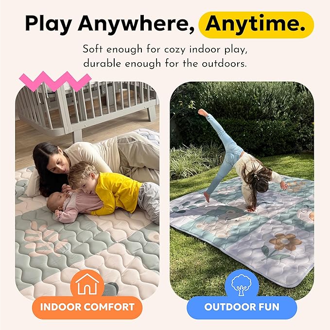 Miotetto Baby Mat for Floor, 73" x 73" Playpen Mat, Thick Soft Foam Padding Baby Play Mat, Portable Quilted playmat - Washable Baby Floor Play mat, Non-Slip Play Mat for Babies & Toddlers