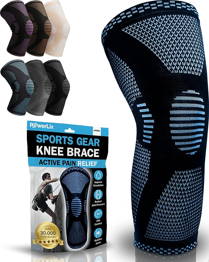 POWERLIX Knee Compression Sleeve - Best Knee Brace for Knee Pain for Men & Women â€“ Knee Support for Running, Basketball, Volleyball, Weightlifting, Gym, Workout, Sports - (Light Blue XXL)