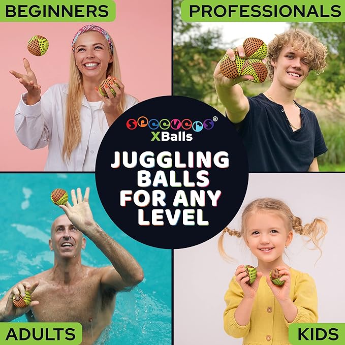 speevers Juggling Balls for Beginners and Professionals Set of 3, 10 Fresh Beautiful Summer Colors Available, 2 Layers of Net and Carry Case, Xballs Juggling Balls (Orange - Yellow, 110g)