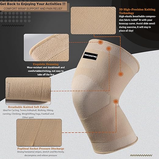 Knee Brace for Pain Relief - Knee Compression Sleeves for Men and Women, Knee Support Leg Brace for Meniscus Tear, Running, Weightlifting, Workout, ACL, Arthritis, Joint Pain Relief(Nude,L)