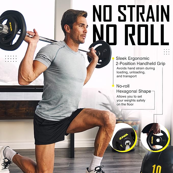 ZIVA Studio Barbell Weight Set – Adjustable Home Gym Kit with Standard Rubber Urethane Plates, 5' Chrome Bar (1.18" diam) & Collars | 2 Full Set Options – Extra Plates Not Included