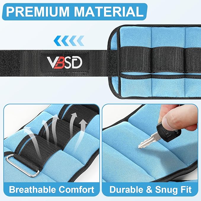 VBSD Adjustable Ankle Weights for Men Women, 2 4 6 8 10 lbs 1 Pair Leg Weight Straps, Weighted Ankle Weight Set with Removable Sandbags for Walking Running Yoga Physical Therapy Gym Home Workout
