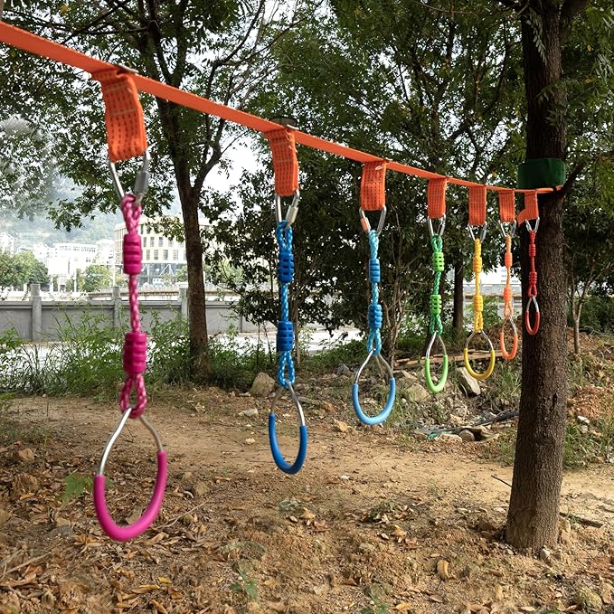 7PCS Colorful Ninja Gymnastic Rings for Kids - Outdoor Backyard Play Sets & Playground Equipment, Swing Bar Rings, Obstacle Rings, American Ninja Warrior Obstacle Course Accessories Backyard Swing