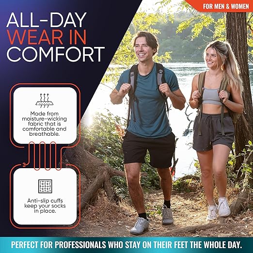 Ankle Brace for Women & Men - Compression Socks 20-30mmHg, Achilles Tendonitis, Plantar Fasciitis Relief, Sprained Ankle, Heel Spurs, Foot Swelling & Fatigue, Arch Support (1 Pair)