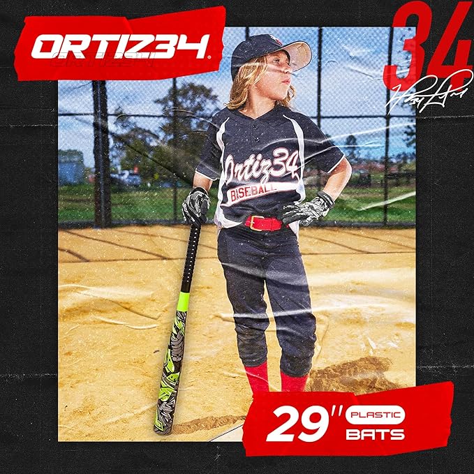 Grand Slam Set- Graffiti Plastic Bat, David Ortiz Backyard Baseball Set with 3 Balls, 4 Throw Down Bases