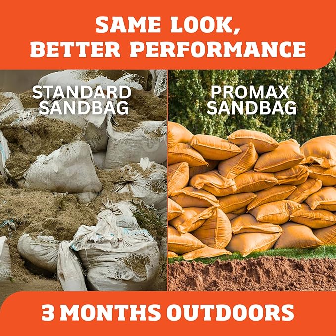 DURASACK Pro Max Heavy Duty Sand Bags for Flooding with 4,000 Hours UV Protection Sandbags for Weight, 100 lbs Capacity, 14x26 in, Orange, 50 Count