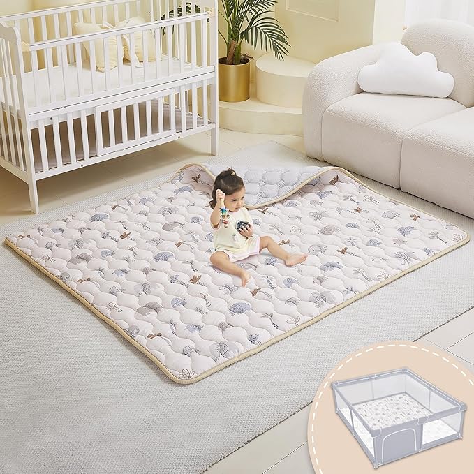 Viviland Baby Mats for Floor, 71x59 Inch Playpen Mat, Thicker & Large Soft Cushioning Padding Playmat for Baby and Toddlers Infants, Non-Slip & Machine Washable, Gray Elephan
