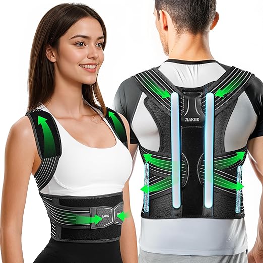 Rakiie Ergonomic Back Straightener Posture Corrector, Adjustable Non-slip Back Strap Can Wear by Self, lumbar Support for Shoulder Neck Hump Slouching Corrector, Gray Size S (Upper Waist: 29.5"-35.4")