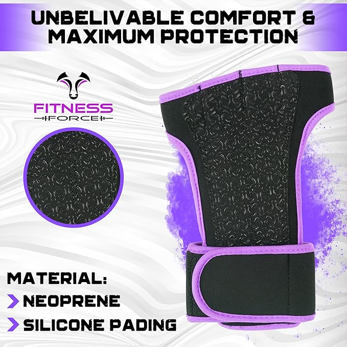 FITNESS FORCE Ventilated Weightlifting Gloves Workout Gloves for Men & Women with Built-in Wrist Wraps Fingerless Gym Gloves for Men Perfect for Exercise Fitness, Weight Lifting, Cross Training