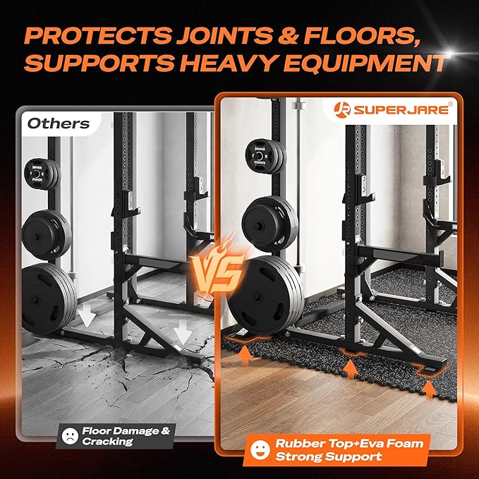 SUPERJARE 0.56'' Thick 36 Pcs 144 Sq Ft Rubber Top Exercise Equipment Mats, High Density EVA Foam Mats with Rubber Top, Interlocking Gym Flooring for Home Gym, Protective Workout Mat, Black/Grey