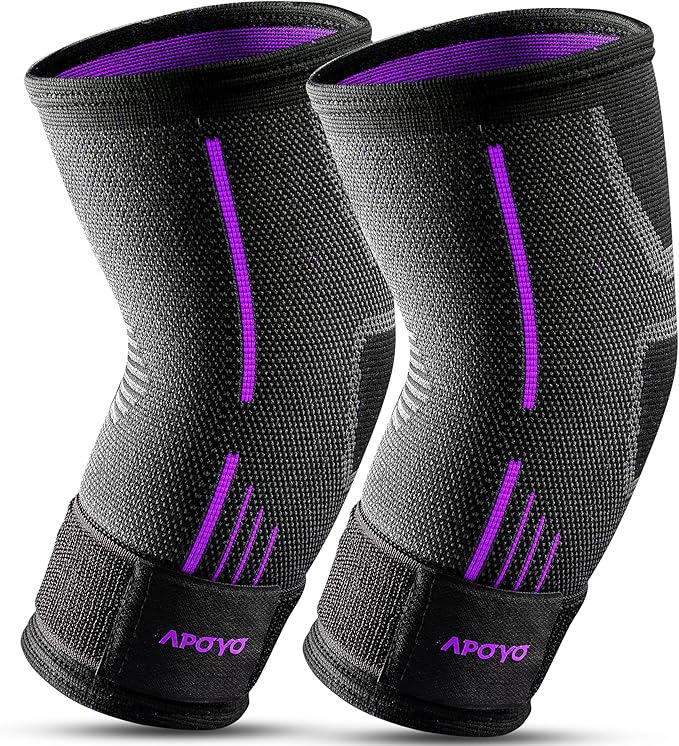 APOYO Elbow Brace for Tendonitis and Tennis Elbow, Elbow Compression Sleeve, Elbow Brace for Women and Men w/ Adjustable Strap for Tennis Elbow Relief, Weightlifting, Arthritis, Workouts, Reduce Joint Pain During Fitness Activity (Purple (Pair), XX-Large)