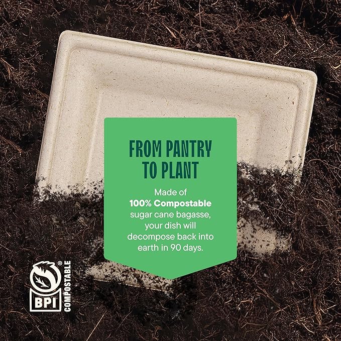 100% Compostable Square Paper Plates [50-Pack] - {PFAS-Free} - {BPI Certified} - [8 Inch] Heavy Duty, Eco-Friendly, Biodegradable Bagasse Dinner Plates - Natural Brown 8" Square Plate by Stack Man