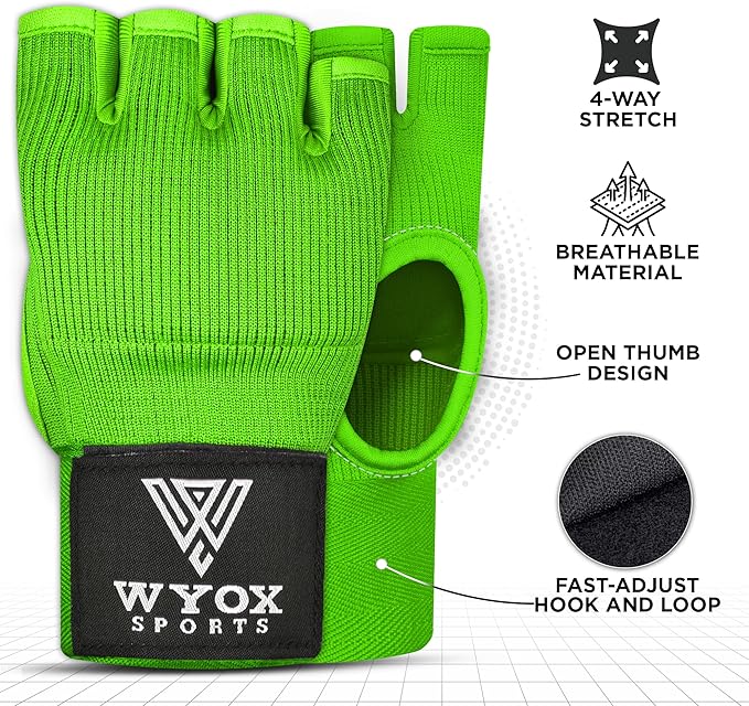WYOX Gel Boxing Hand Wraps Inner Gloves for Men & Women – 80cm Quick Wrist Strap, Padded Knuckle Support, Fingerless MMA Muay Thai Kickboxing Wraps for Training, Punching & Martial Arts